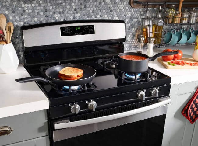Food cooking on Amana® range