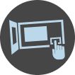 Hand pressing door release button