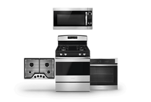 An Amana® Gas Range and Over-the-Range Microwave